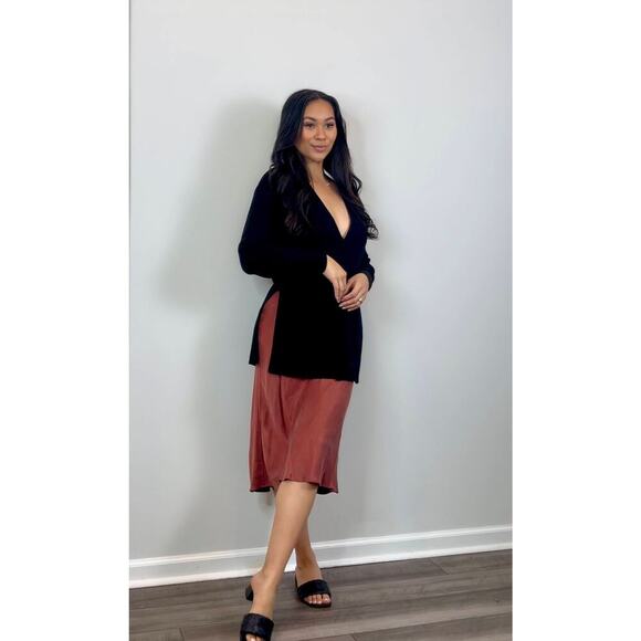 Intermix Misha Washed Satin Midi Skirt Brick Red Size 6 Pull-On Stretch Formal